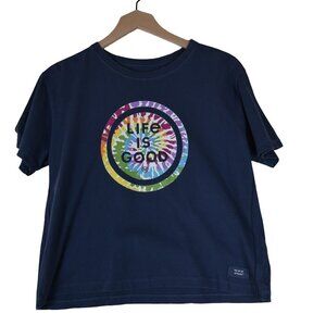 Life is Good Crusher Tee Tie-Dye Circle Graphic Navy Blue Women’s Medium